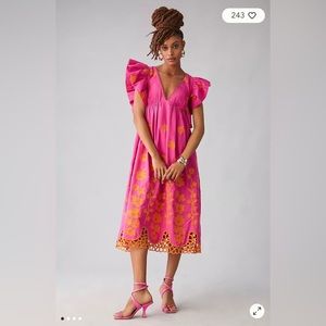 NWT ANTHROPOLOGIE V-NECK RUFFLE-SLEEVE BABYDOLL DRESS